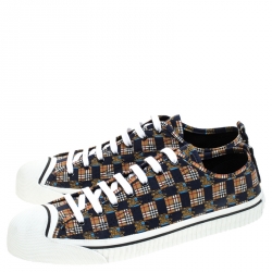 Burberry Blue/Brown Printed Canvas Kingly Low Top Sneakers Size 45.5