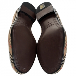 Pre Owned Burberry Beige Canvas And White Leather Trim Moorley Chain Detail Slip On Loafers Size 45