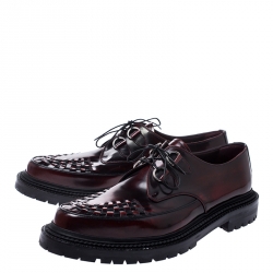 Pre Owned حذاء أوكسفورد بربري برباط جلد مجدول أحمر وأسود مقاس 45