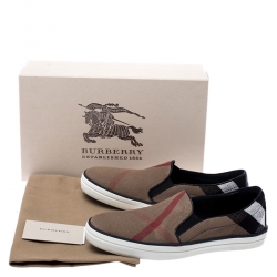 مملوكة مسبقًا Burberry Beige/Black Nova Check Canvas Gauden Slip On Sneakers Size 39