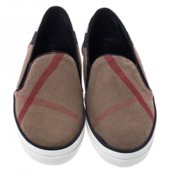مملوكة مسبقًا Burberry Beige/Black Nova Check Canvas Gauden Slip On Sneakers Size 39