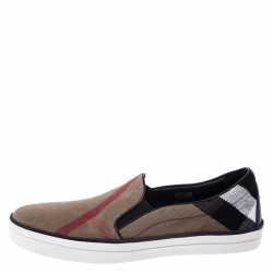 مملوكة مسبقًا Burberry Beige/Black Nova Check Canvas Gauden Slip On Sneakers Size 39