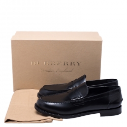 Pre Owned حذاء لوفرز بربري بيني بدمونت جلد أسود مقاس 45.5