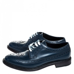Burberry Blue Brogue Leather Alexton Lace Up Derby Size 41.5