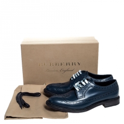 Burberry Blue Brogue Leather Alexton Lace Up Derby Size 41.5
