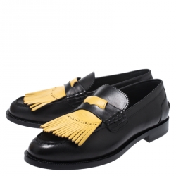 Burberry Black/Yellow Leather Bedmoore Fringe Detail Penny Loafers Size 44