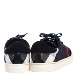 Burberry Blue Nova check Canvas And Leather Reynold Lace Up Sneakers Size 41