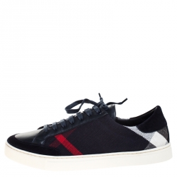 Burberry Blue Nova check Canvas And Leather Reynold Lace Up Sneakers Size 41