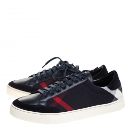 Burberry Blue Nova check Canvas And Leather Reynold Lace Up Sneakers Size 41