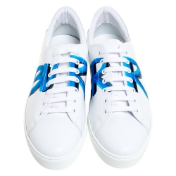 Pre Owned Burberry White Logo Print Leather Albert Low Top Sneakers Size 45