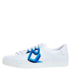 Pre Owned Burberry White Logo Print Leather Albert Low Top Sneakers Size 45