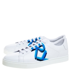 Pre Owned Burberry White Logo Print Leather Albert Low Top Sneakers Size 45