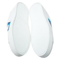 Pre Owned Burberry White/Blue Graffiti Print Leather Low Top Sneakers Size 45