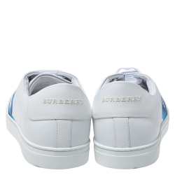 Pre Owned Burberry White/Blue Graffiti Print Leather Low Top Sneakers Size 45