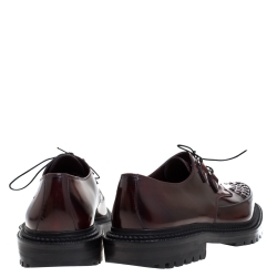 Pre Owned Burberry Burgundy Leather Woven Toe Detail Lace Up Platform Creepers Size 45