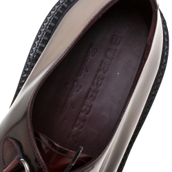 Pre Owned Burberry Burgundy Leather Woven Toe Detail Lace Up Platform Creepers Size 45