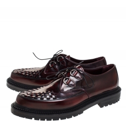 Pre Owned Burberry Burgundy Leather Woven Toe Detail Lace Up Platform Creepers Size 45