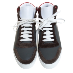 Burberry Grey/Red Leather and Suede Reeth High Top Sneakers Size 46