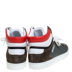 Burberry Grey/Red Leather and Suede Reeth High Top Sneakers Size 46