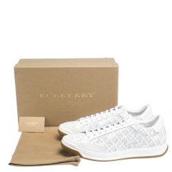 Pre Owned Burberry White Perforated Leather Timsbury Sneakers Size 45