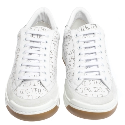 Pre Owned Burberry White Perforated Leather Timsbury Sneakers Size 45