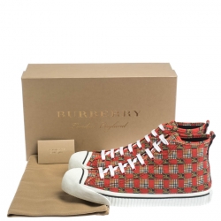 Burberry Red Canvas Kingly Print High Top Sneakers Size 44.5