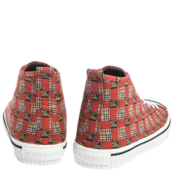 Burberry Red Canvas Kingly Print High Top Sneakers Size 44.5