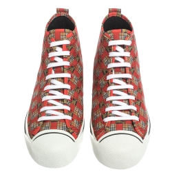 Burberry Red Canvas Kingly Print High Top Sneakers Size 44.5