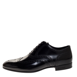 Pre Owned Burberry Black Glossy Leather Rayford Wingtip Derby Size 40