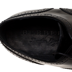 Pre Owned Burberry Black Glossy Leather Rayford Wingtip Derby Size 40