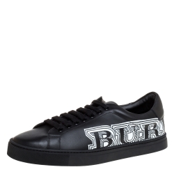 Burberry Black Leather Albert Bprin Printed Low Top Sneakers Size 40.5