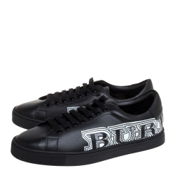 Burberry Black Leather Albert Bprin Printed Low Top Sneakers Size 40.5