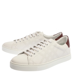 Burberry White Perforated Leather Albert Low Top Sneakers Size 46