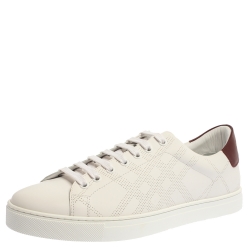 Burberry White Perforated Leather Albert Low Top Sneakers Size 46