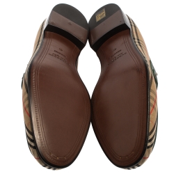 Pre Owned Burberry Beige /Green HayMarket Canvas And Leather Moorley Chain  Loafers Size 45