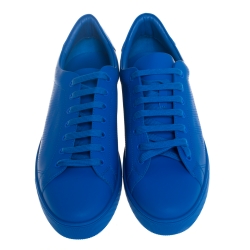 Pre Owned Burberry Blue Perforated Check Leather Westford Low Top Sneakers Size 46