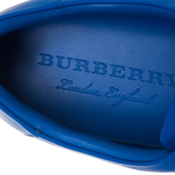 Pre Owned Burberry Blue Perforated Check Leather Westford Low Top Sneakers Size 46