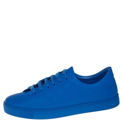 Pre Owned Burberry Blue Perforated Check Leather Westford Low Top Sneakers Size 46