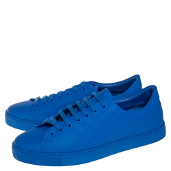 Pre Owned Burberry Blue Perforated Check Leather Westford Low Top Sneakers Size 46