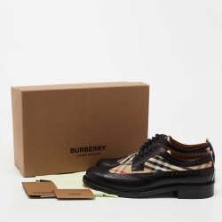 Pre Owned Burberry Black Leather and Vintage Check Brogue Derby Size 43.5