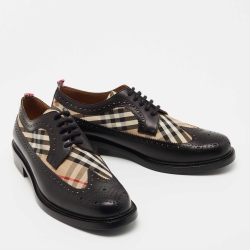 Pre Owned Burberry Black Leather and Vintage Check Brogue Derby Size 43.5
