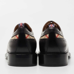 Pre Owned Burberry Black Leather and Vintage Check Brogue Derby Size 43.5