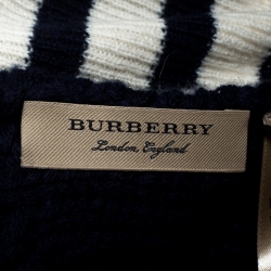 Burberry Navy Blue Chunky Cable Knit Wool and Cashmere Beanie