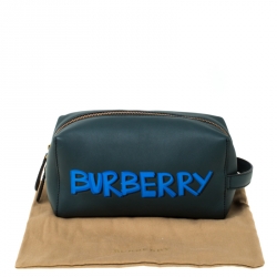 Pre Owned Burberry Dark Green Leather Pouch