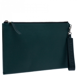 Pre Owned Burberry Green Leather Document Holder