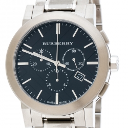 Pre Owned ساعة يد رجالية بربري ذا سيتي BU9351 ستانلس ستيل سوداء 42 مم