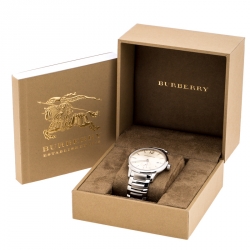 Pre Owned Burberry Silver Beige Stainless Steel Classic BU10004 Men's Wristwatch 40 mm