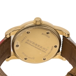 Pre Owned Burberry Brown Yellow Gold Tone Stainless Steel Plaid Canvas Leather BU7833 Men's Wristwatch 40 mm