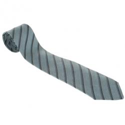 Pre Owned Burberry Grey Striped Tie