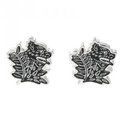 Burberry Wolf Enamel Silver Tone Cufflinks